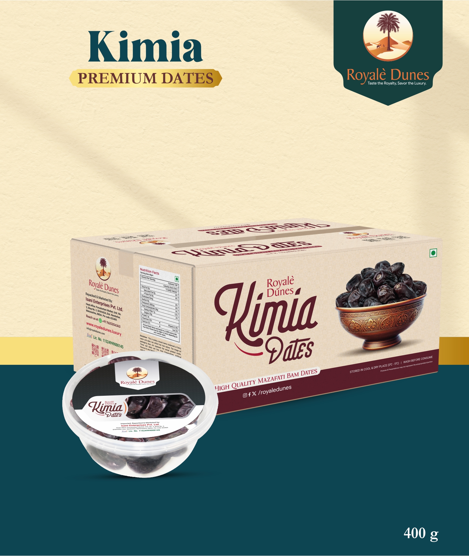 Kimia Premium Dates 400g – Pack of 24 by Royale Dunes